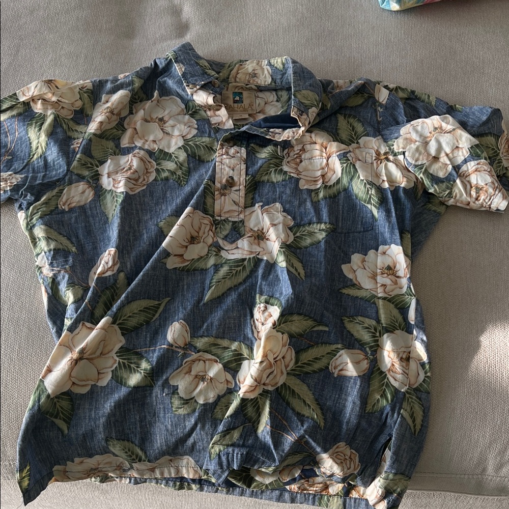 Floral Button Down Shirt - Blue and Cream